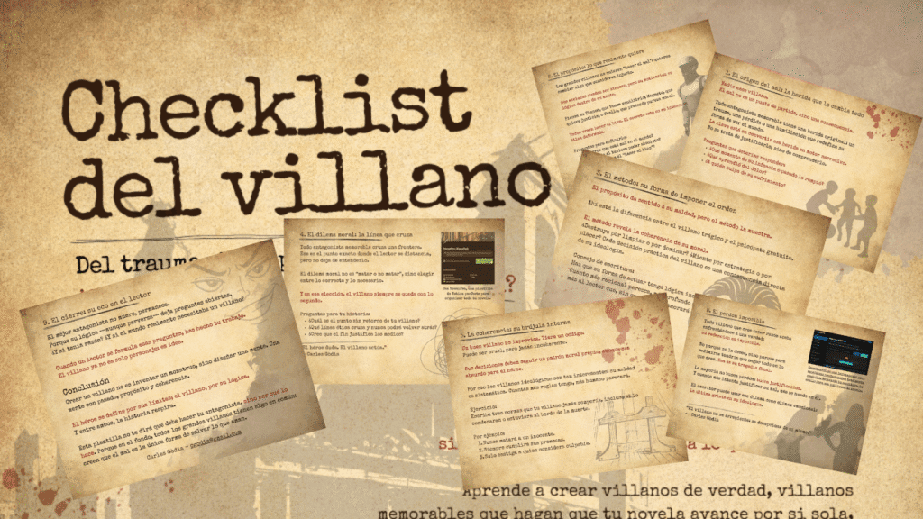 Descarga gratis la guía profesional de Carles Gòdia para crear villanos con propósito, coherencia y profundidad. Incluye plantilla PDF y checklist del antagonista.